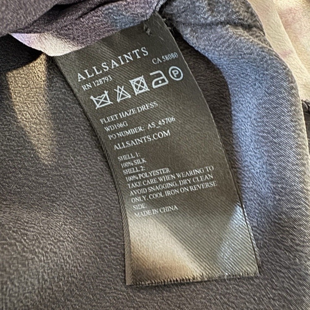 AllSaints Fleet Haze Silk Floral Shirt Dress Black Sheer Yoke Women's US 4 UK 8 - Picture 8 of 9
